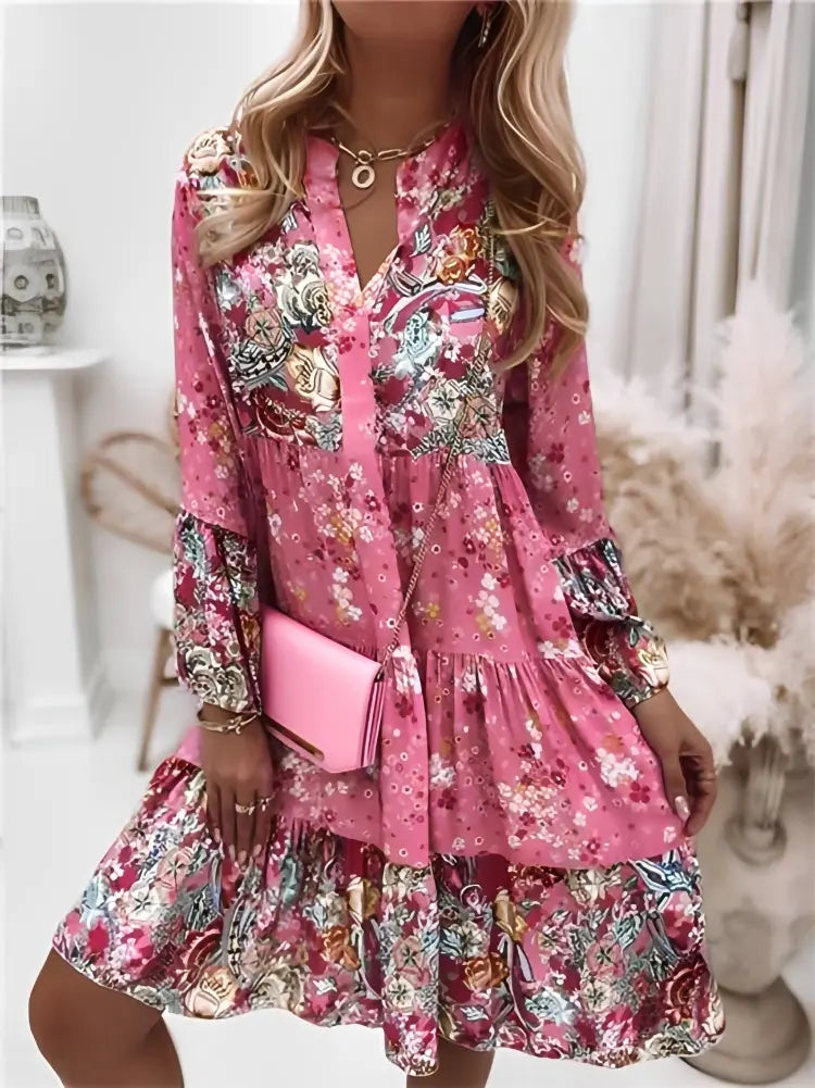 ISABELLA™ - BOHEMIAN FLORAL V-NECK DRESS