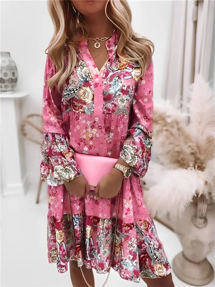 ISABELLA™ - BOHEMIAN FLORAL V-NECK DRESS