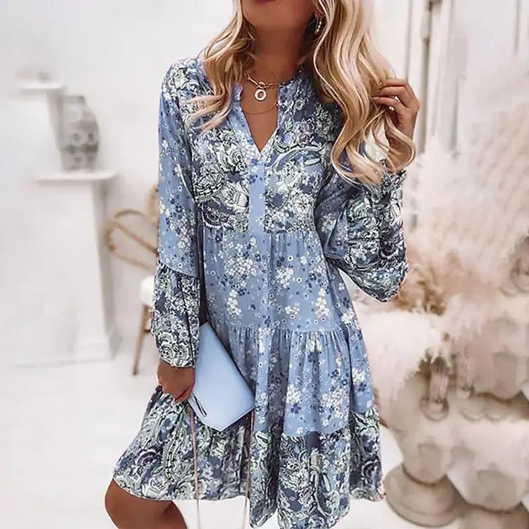 ISABELLA™ - BOHEMIAN FLORAL V-NECK DRESS