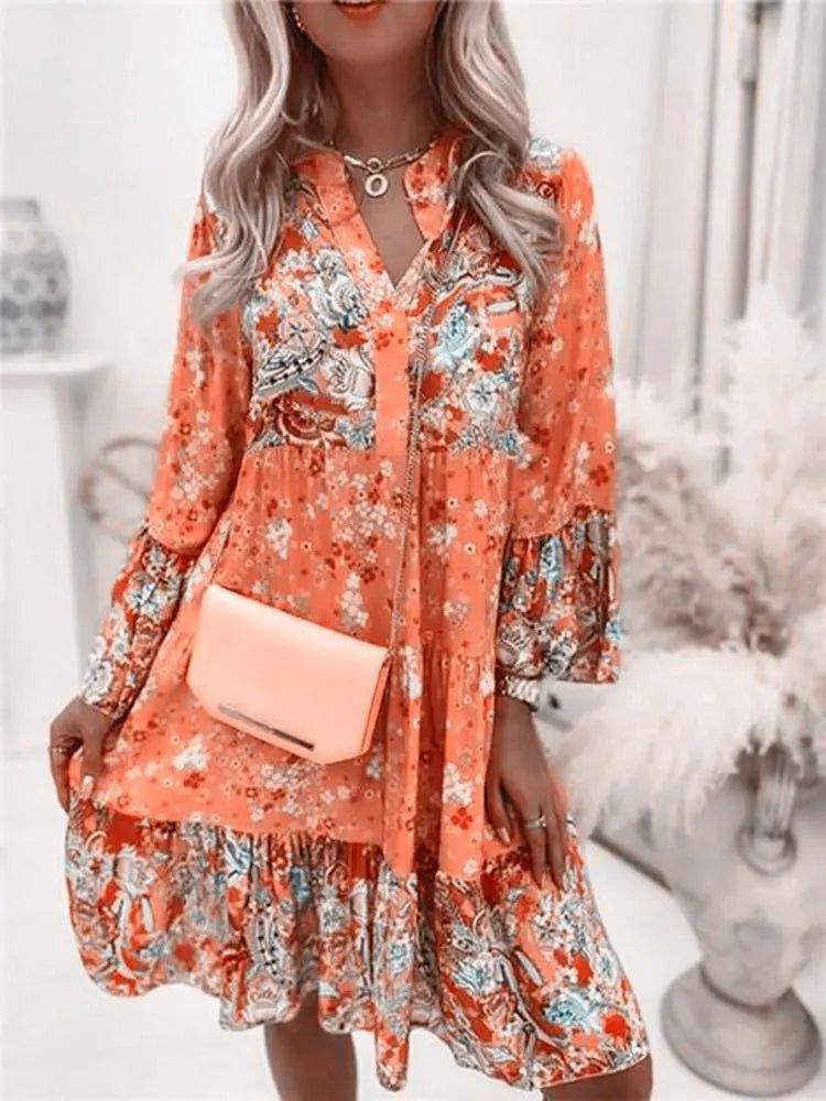 ISABELLA™ - BOHEMIAN FLORAL V-NECK DRESS