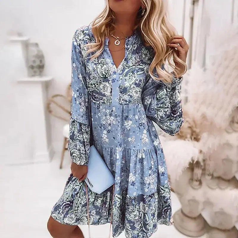 ISABELLA™ - BOHEMIAN FLORAL V-NECK DRESS