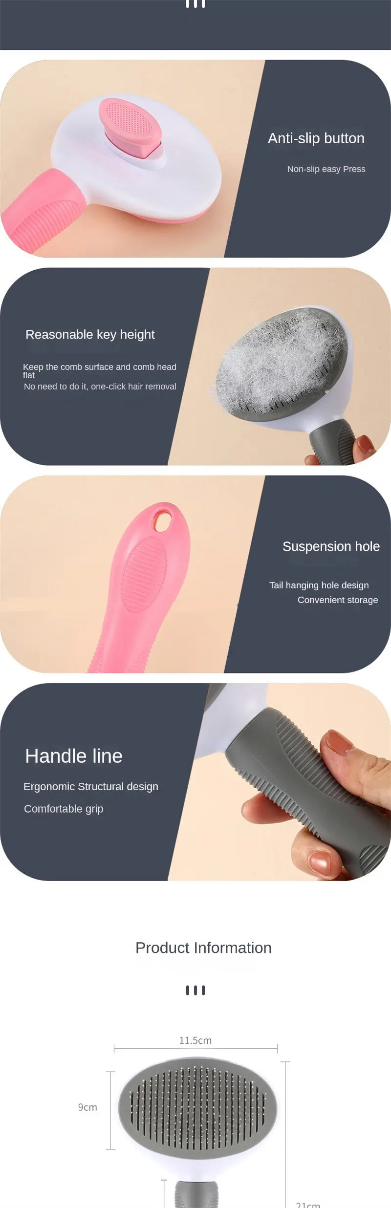 PET GROOMING COMB WITH STEEL BRISTLES