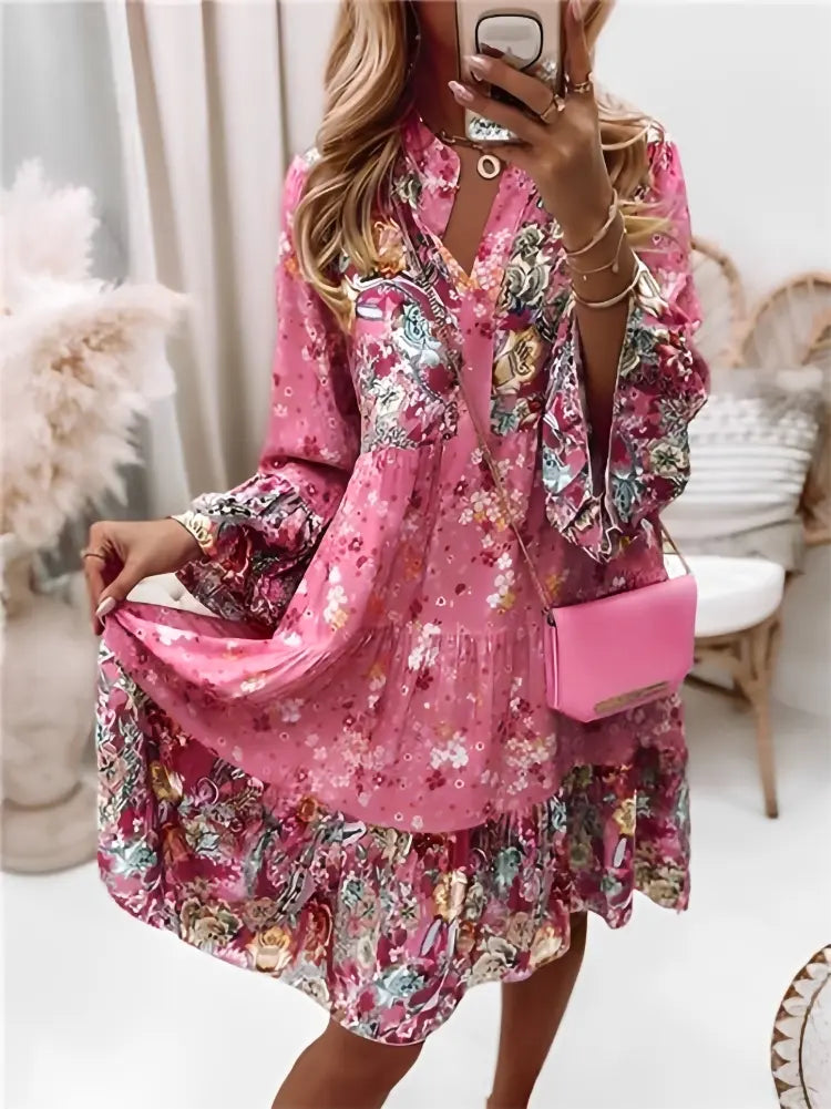 Bohemian Floral V-Neck Dress