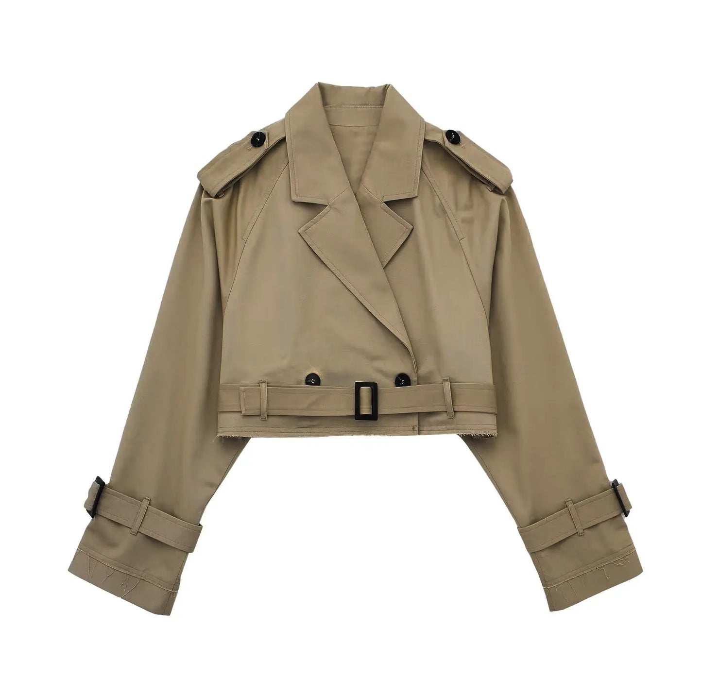 Cropped Belted Trench Jacket