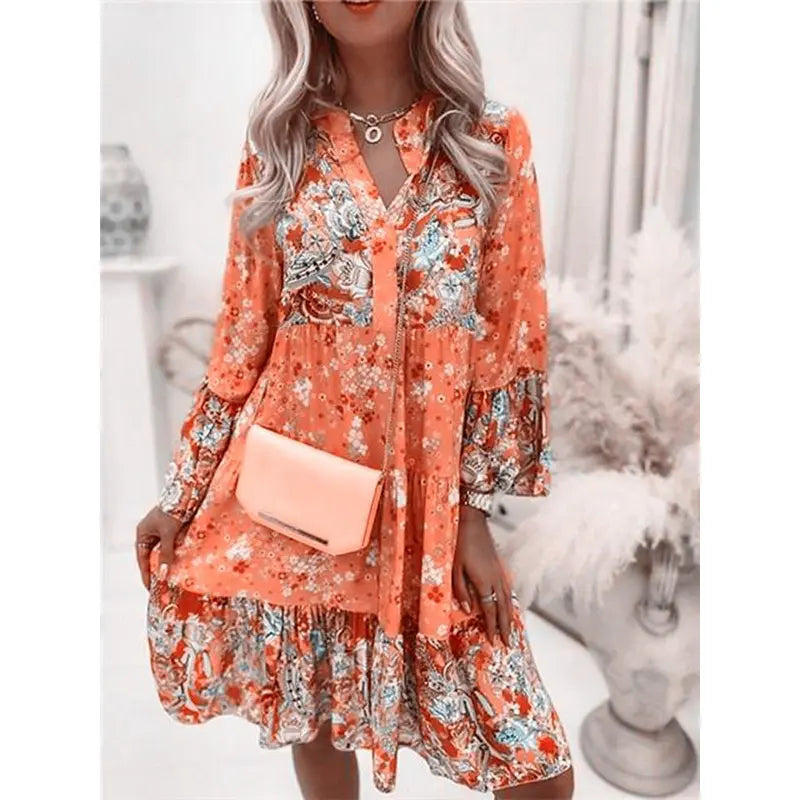 Bohemian Floral V-Neck Dress