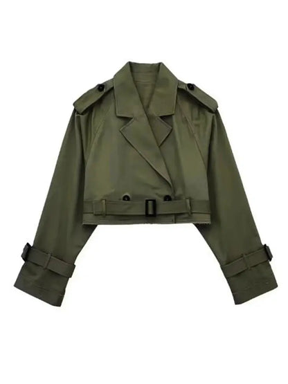 Cropped Belted Trench Jacket