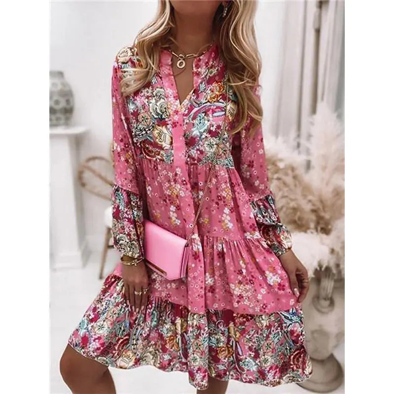 Bohemian Floral V-Neck Dress