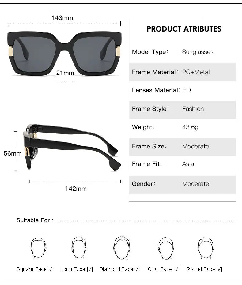 Trendy UV400 Square Sunglasses