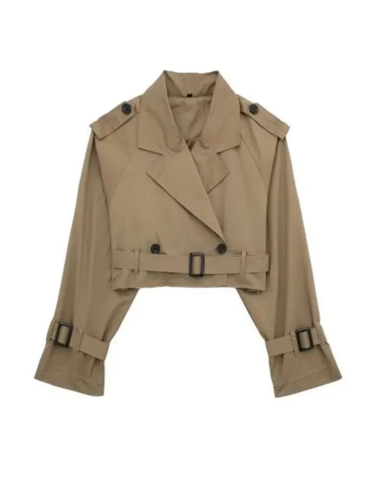 Cropped Belted Trench Jacket