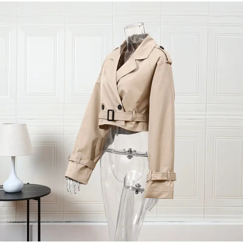 Cropped Belted Trench Jacket