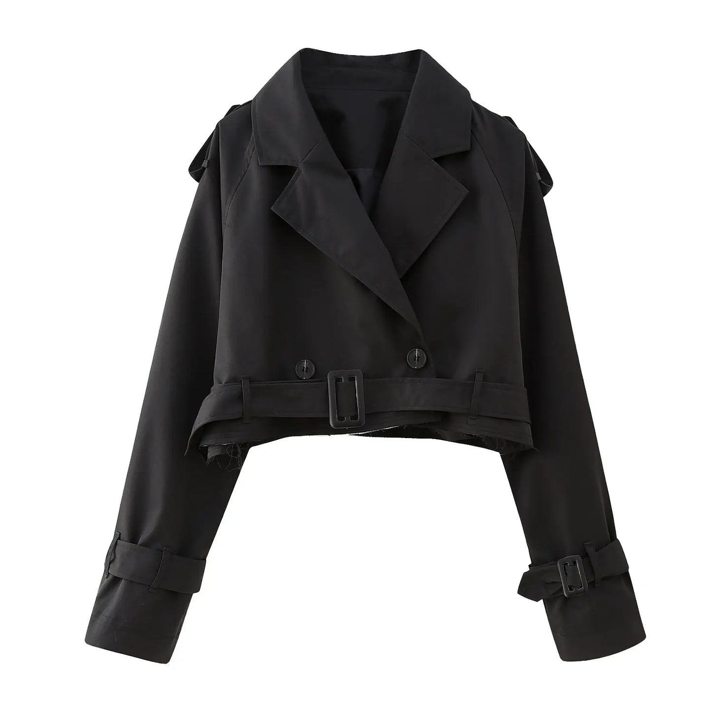 Cropped Belted Trench Jacket