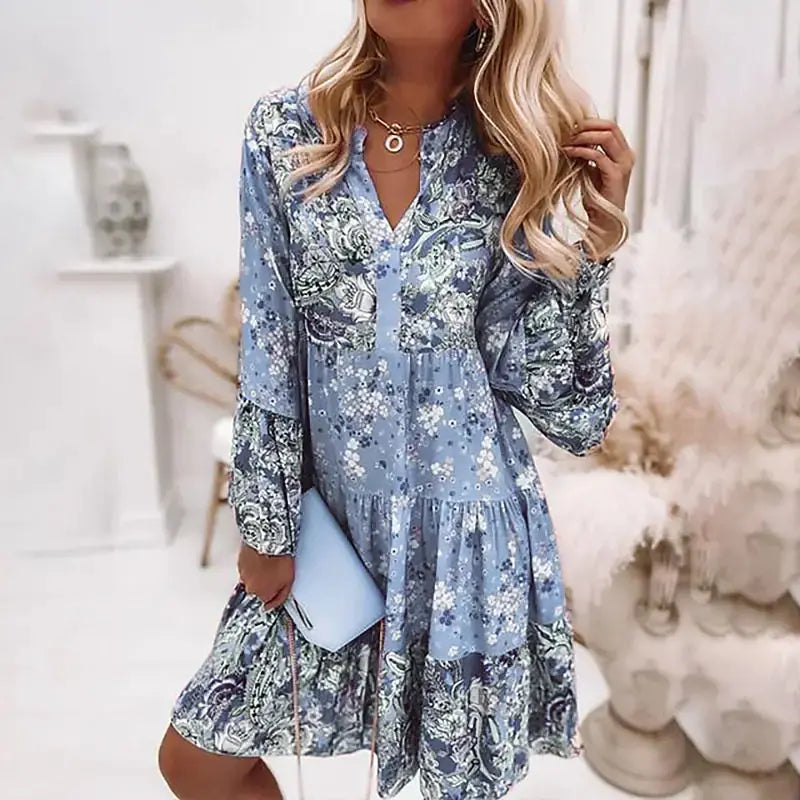 Bohemian Floral V-Neck Dress